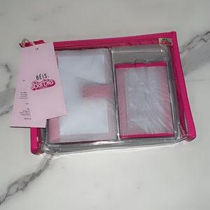 Beis passport and luggage tag in Barbie pink